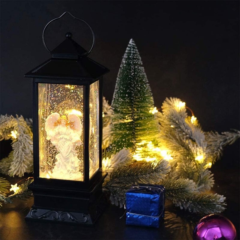 Eldnacele Musical Singing and Lighted Plug-in & Battery Operated Lighted Christmas Water Glittering Snowing Globe Christians Church Lantern for Home Decoration Angel - Image 5