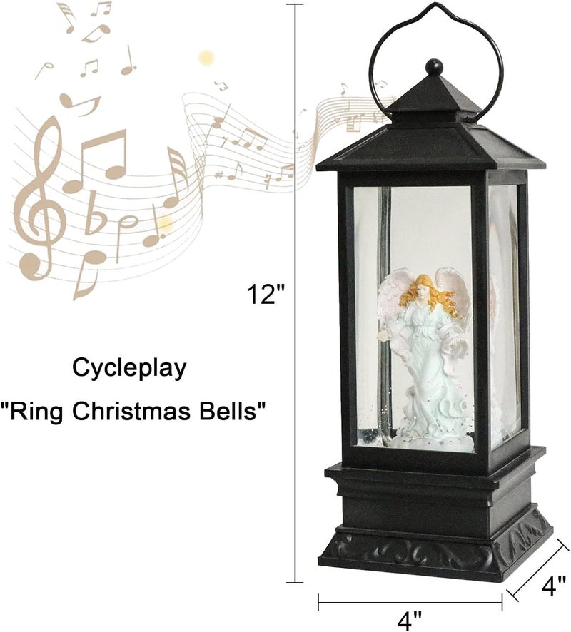 Eldnacele Musical Singing and Lighted Plug-in & Battery Operated Lighted Christmas Water Glittering Snowing Globe Christians Church Lantern for Home Decoration Angel - Image 2