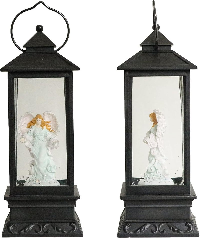 Eldnacele Musical Singing and Lighted Plug-in & Battery Operated Lighted Christmas Water Glittering Snowing Globe Christians Church Lantern for Home Decoration Angel - Image 3