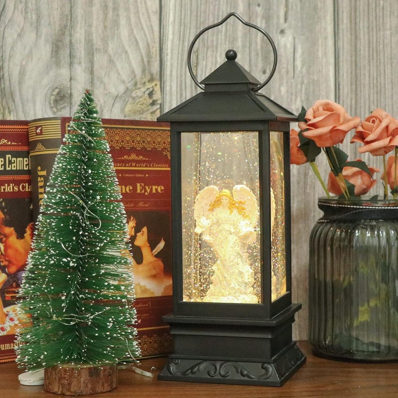 Eldnacele Musical Singing and Lighted Plug-in & Battery Operated Lighted Christmas Water Glittering Snowing Globe Christians Church Lantern for Home Decoration Angel - Image 4