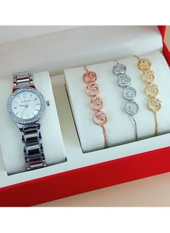 Analog watch with 3 bracelets for women
