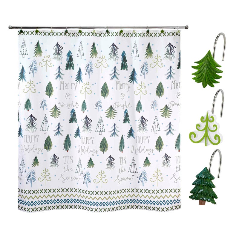 أفانتي لينينز Avanti Linens - مجموعة دش دش ستارة دش و 12 مساءً السنانير ديكورات عيد الميلاد (مجموعة أشجار عيد الميلاد)  - Image 1