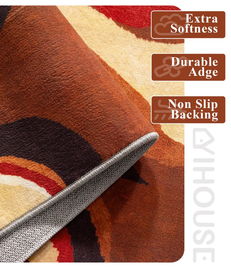 YIHOUSE Burnt Orange Rug 8x10 Washable,Alfombras para Salas,Farmhouse Brown Retro Carpets,Geometric Abstract Wavy Rug for Living Room,Unique Colorful Rugs for Bedroom,Dining Room - Image 3