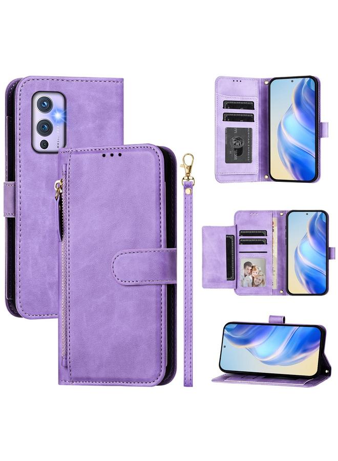 اس-توب جراب لهاتف OnePlus 9 مزود بفتحات بطاقات متعددة وسحاب ومحفظة جلدية لهاتف OnePlus 9 - Image 1