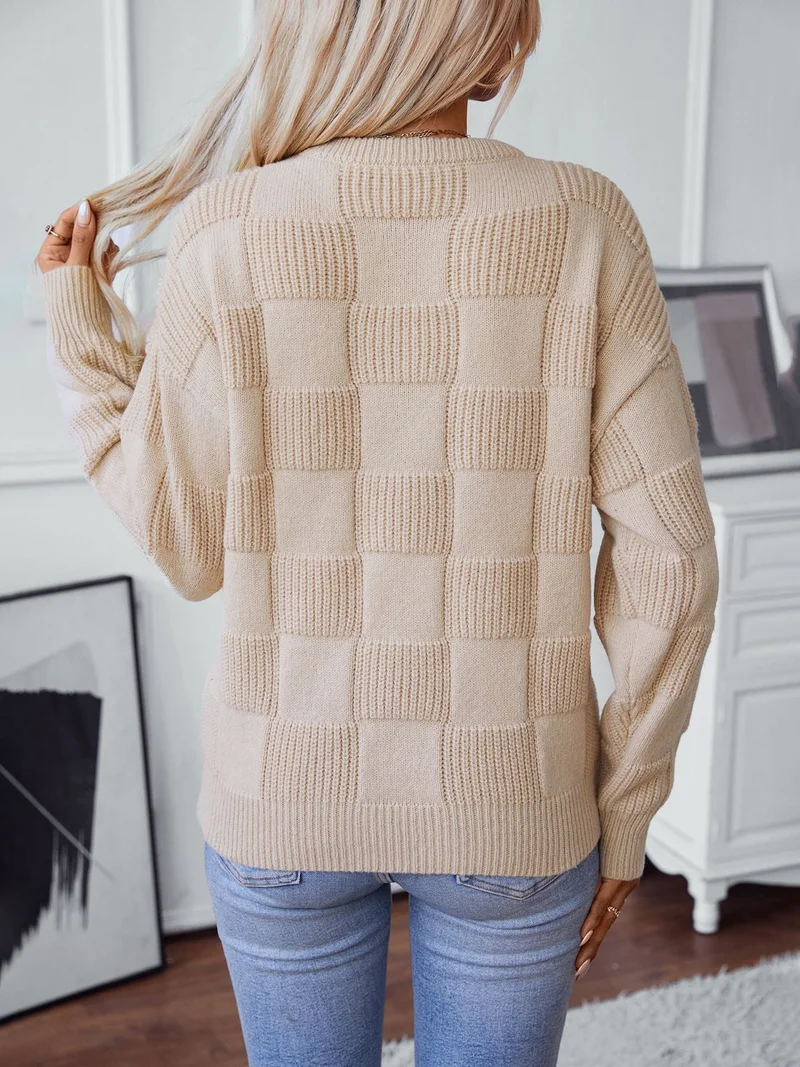 OUTZIDR Beige Full Sleeves Textured Sweaters
