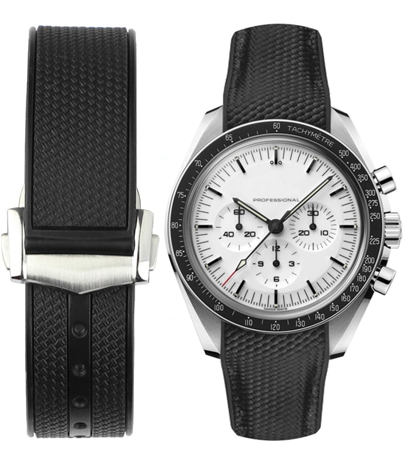 Sight Focus 20mm Curved End Rubber Watch Band for Omega Speedmaster moonwatchOmega X SwatchWatch Strap Watchband Watch Band Replacement Deployment Buckle Men Women