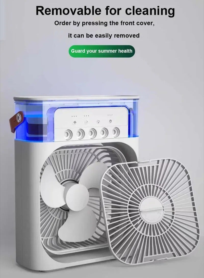 AROAQ USB Electric Fan, Rechargeable Portable Air Conditioner Fan, Mini Humidifier Misting Fan With 7 Colors LED Light,  Evaporative Air Cooler With 3 Wind Speed And 3 Spray Modes For Office,home, (Green)  - Image 3