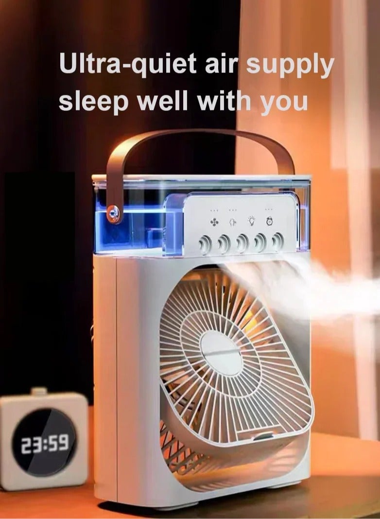 AROAQ USB Electric Fan, Rechargeable Portable Air Conditioner Fan, Mini Humidifier Misting Fan With 7 Colors LED Light,  Evaporative Air Cooler With 3 Wind Speed And 3 Spray Modes For Office,home, (Green)  - Image 2