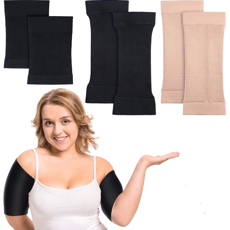 Satinior 2 Pair Arm Sleeves for Plus Size Women Slim Upper Arm Compression Shapers Wraps 1 Pair Calf Compression Sleeves Included