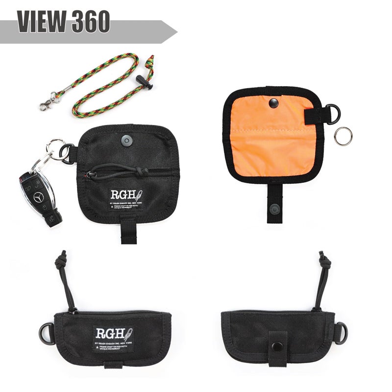 RE ROUGH ENOUGH Rough Enough Key FOB Holder Case Keychain Pouch with Lanyard Zipper Pocket for Coins Travel Black Nylon - Image 2