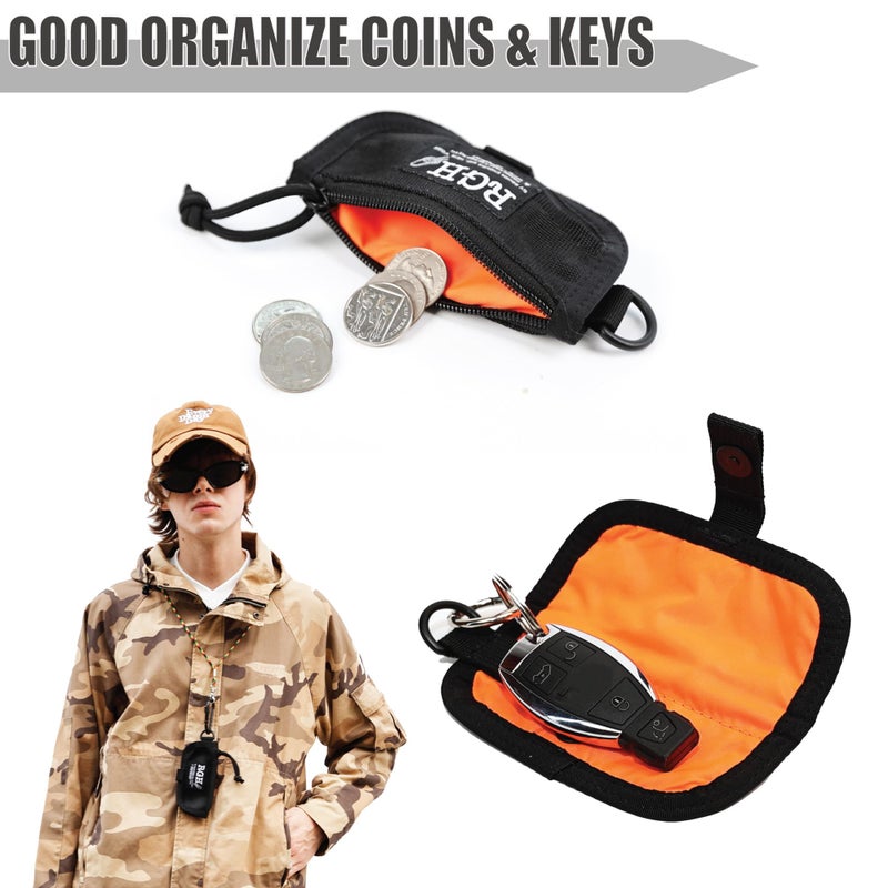 RE ROUGH ENOUGH Rough Enough Key FOB Holder Case Keychain Pouch with Lanyard Zipper Pocket for Coins Travel Black Nylon - Image 5