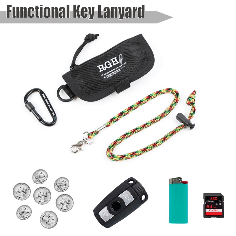 RE ROUGH ENOUGH Rough Enough Key FOB Holder Case Keychain Pouch with Lanyard Zipper Pocket for Coins Travel Black Nylon - Image 4