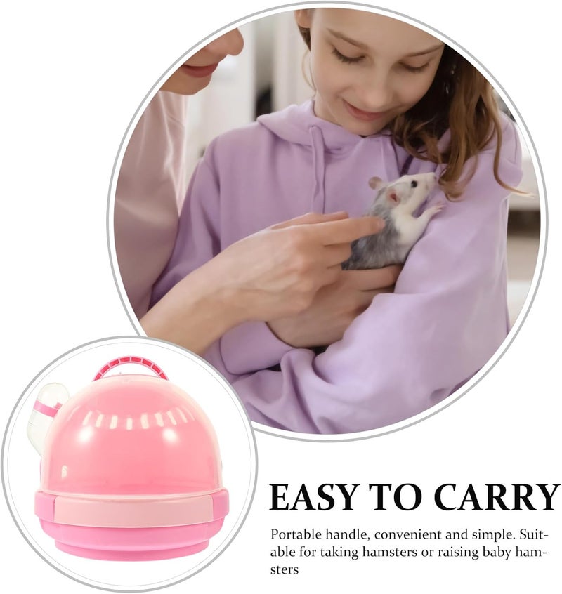 GALPADA Portable Hamster Cage with Handle, Pink Handheld Small Pet Carrier for Outdoor Travel, Lightweight Travel Cage for Hamsters and Small Animals - Image 3