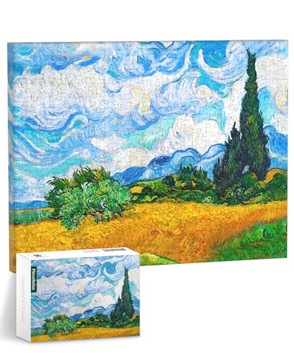 PieceRelax Puzzle Canvas Wall Art 366 Plastic Pieces for Adults Vincent Van Gogh Wheat Field with Cypresses Unique Gift Home Dcor with Jigsaw Puzzle Artwork for Living Room Bedroom HN1307 - Image 1