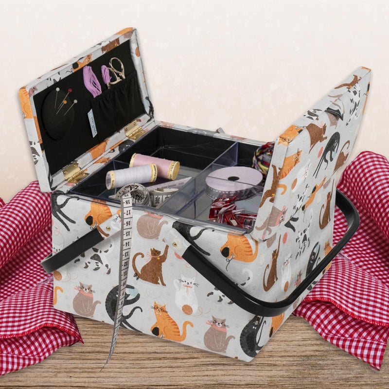 Hobby Gift Large Twin Lid Sewing Box Craft Storage Box with Handle Internal Tray Pin Cushion and Pockets for Sewing Knitting and Hobby Supplies - Image 5