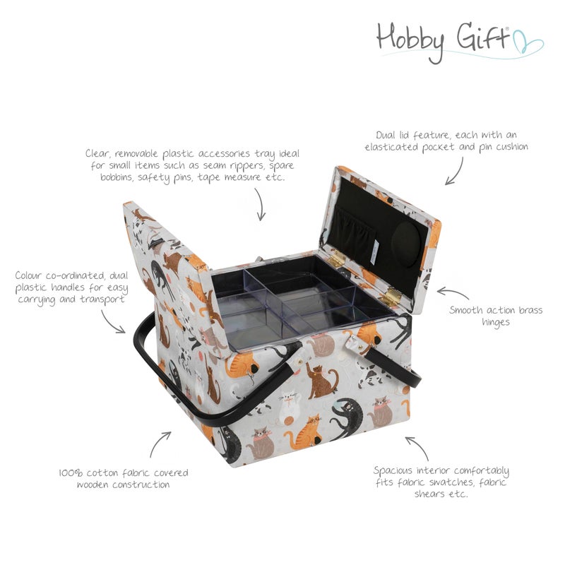 Hobby Gift Large Twin Lid Sewing Box Craft Storage Box with Handle Internal Tray Pin Cushion and Pockets for Sewing Knitting and Hobby Supplies - Image 4