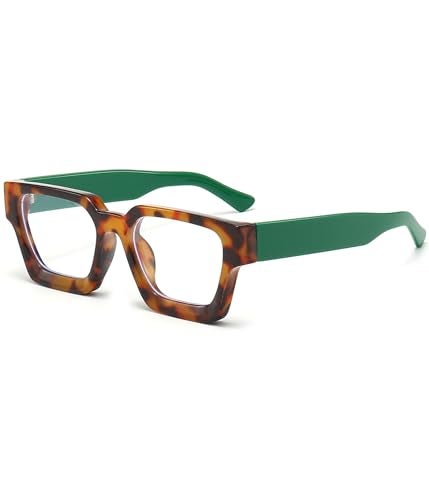EYLRIM Thick Square Frame Blue Light Glasses for Women Men Non Prescription Computer Eyeglasses(Leopard Green) - Image 3