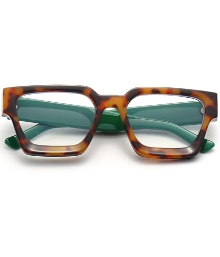 EYLRIM Thick Square Frame Blue Light Glasses for Women Men Non Prescription Computer Eyeglasses(Leopard Green) - Image 5
