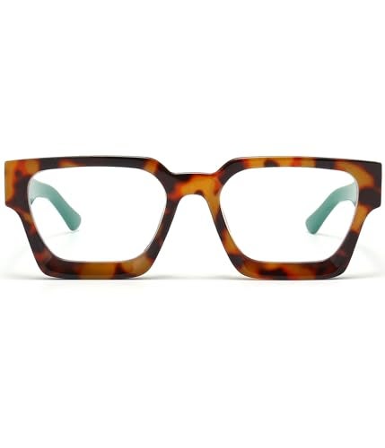 EYLRIM Thick Square Frame Blue Light Glasses for Women Men Non Prescription Computer Eyeglasses(Leopard Green) - Image 4