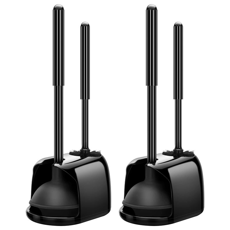 SetSail Toilet Brush and Plunger Set, 2 Packs Toilet Plungers for Bathroom Combo Toilet Bowl Brush and Holder for Deeply Cleaning, Easy to Hide- Black - Image 1