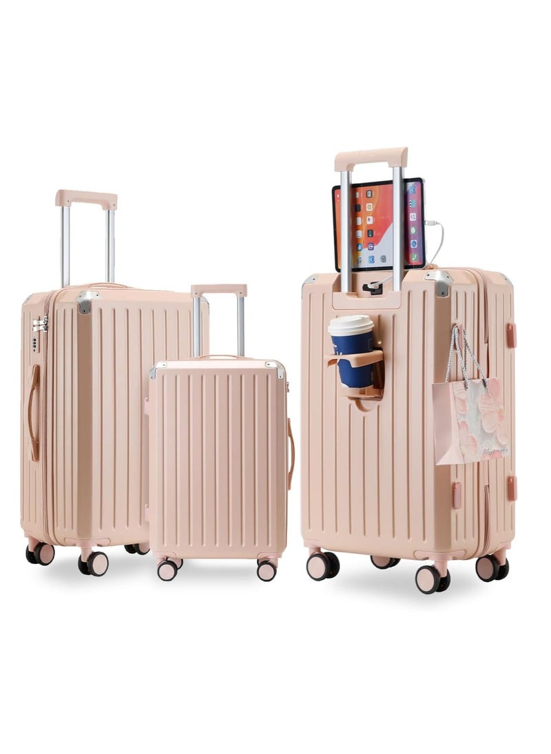 ZUIHAO ZUIHAO Luggage Sets 3 Piece with Spinner Wheels Lightweight Durable Carry On Cabin Travel Suitcase with TSA Lock Hard Shell ABS+PC 20/24/28in Pink  - Image 1
