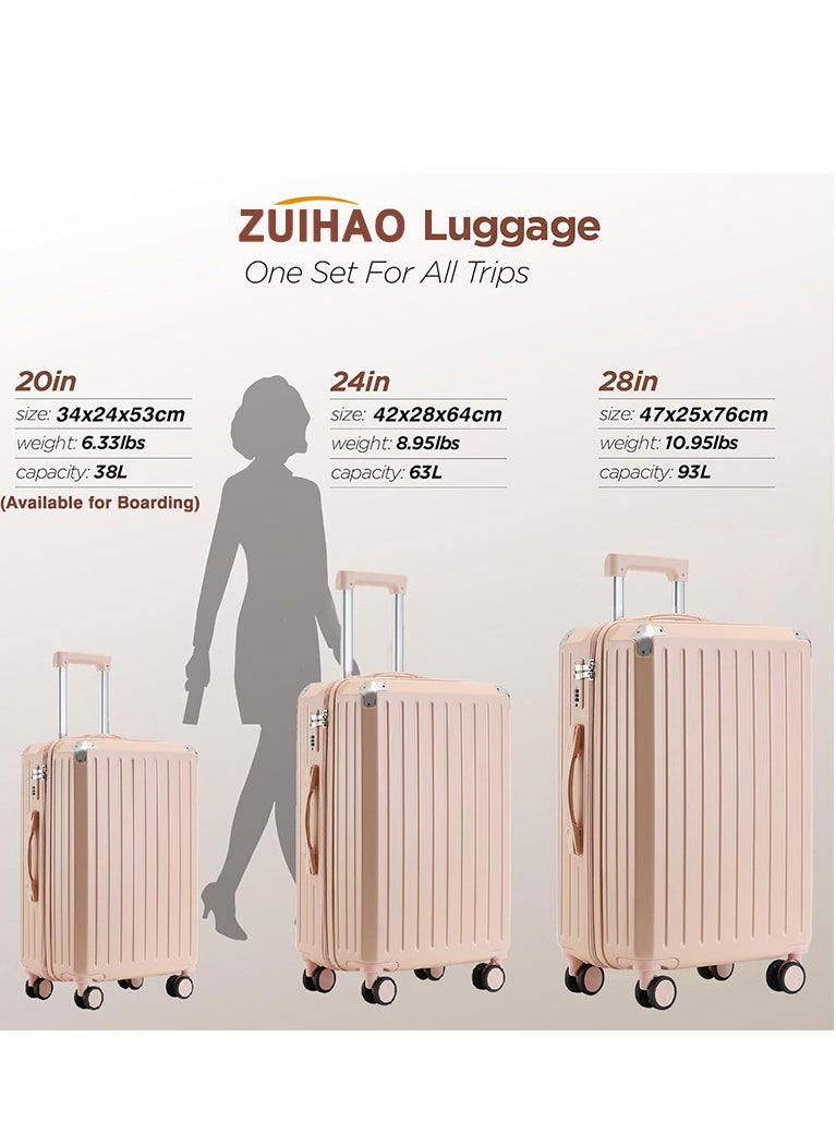 ZUIHAO ZUIHAO Luggage Sets 3 Piece with Spinner Wheels Lightweight Durable Carry On Cabin Travel Suitcase with TSA Lock Hard Shell ABS+PC 20/24/28in Pink  - Image 4
