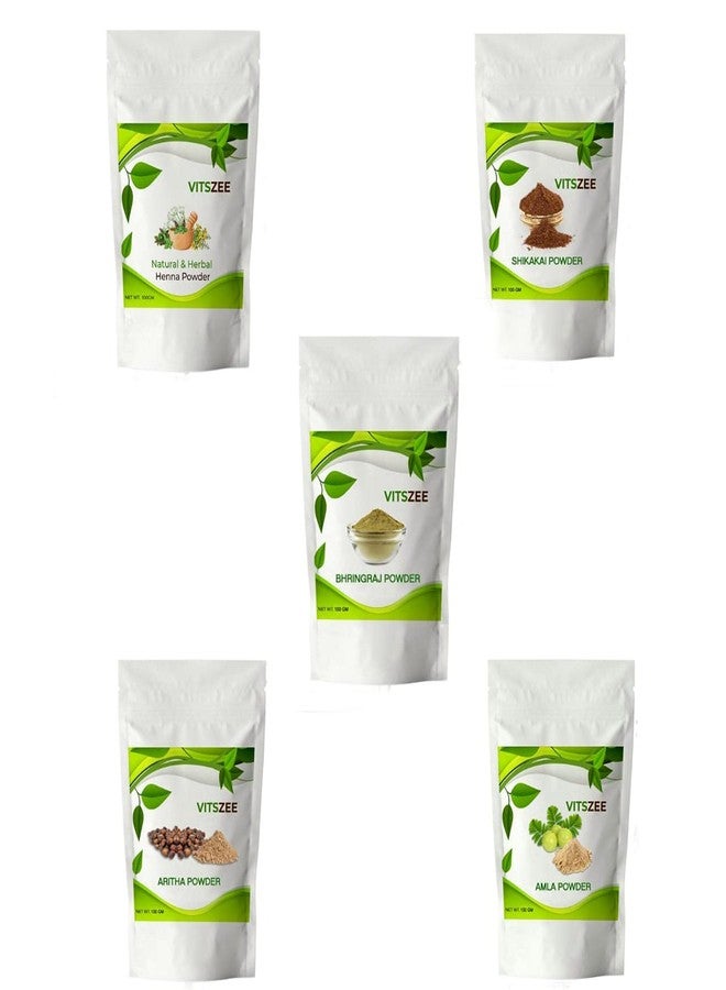 VITSZEE 100% Natural Pure Aritha Powder | Bhringraj Powder | Herbal Henna Powder | Shikakai Powder | Amla Powder | (Pure Organic) Each 100Gm Total 500Gm - Image 2