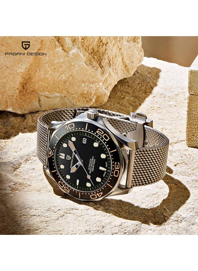 PAGANI DESIGN 007 Seamaster Automatic Black Dial Mesh Strap Men's Watch PD1667 - Image 3