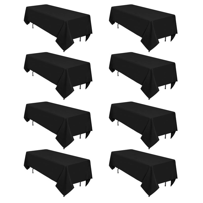 Heneger 8 Pack Black Tablecloths 60 x 102 Inch Rectangular Table Cloths for Rectangle Tables 6ft, Wrinkle Resistant Black Table Cloth Washable Polyester Fabric for Buffet Wedding Party Banquet - Image 1