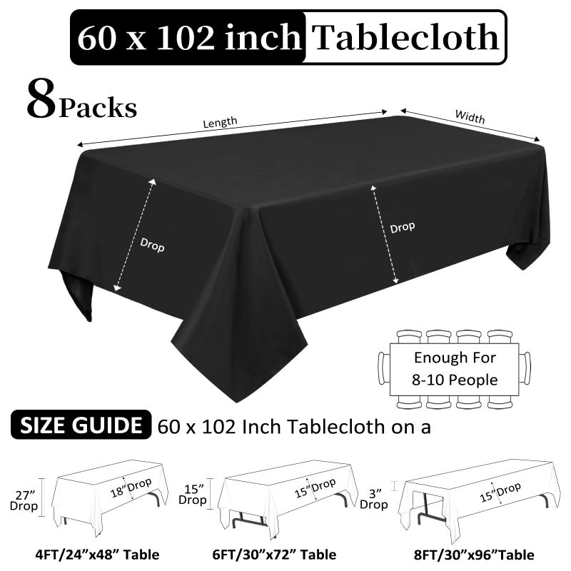 Heneger 8 Pack Black Tablecloths 60 x 102 Inch Rectangular Table Cloths for Rectangle Tables 6ft, Wrinkle Resistant Black Table Cloth Washable Polyester Fabric for Buffet Wedding Party Banquet - Image 2