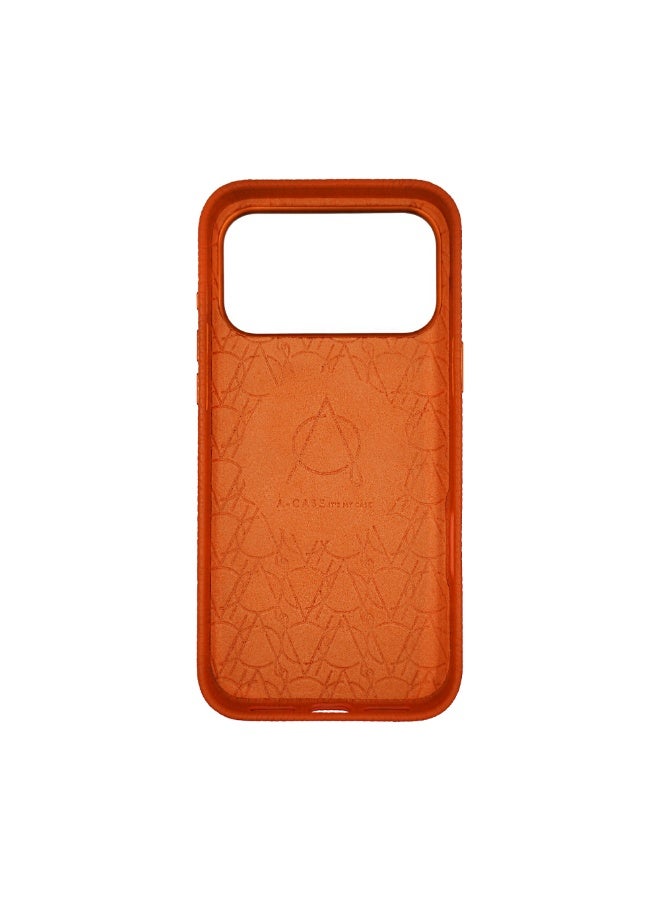 A-Case It’s My Case Amur Genuine Leather MagSafe Case for iPhone 17 Pro – Slim Fit Shockproof Protective Cover with Lychee Texture, Raised Camera Protection & Tactile Buttons – Orange - Image 3