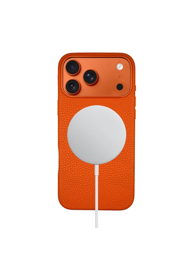 A-Case It’s My Case Amur Genuine Leather MagSafe Case for iPhone 17 Pro – Slim Fit Shockproof Protective Cover with Lychee Texture, Raised Camera Protection & Tactile Buttons – Orange - Image 5