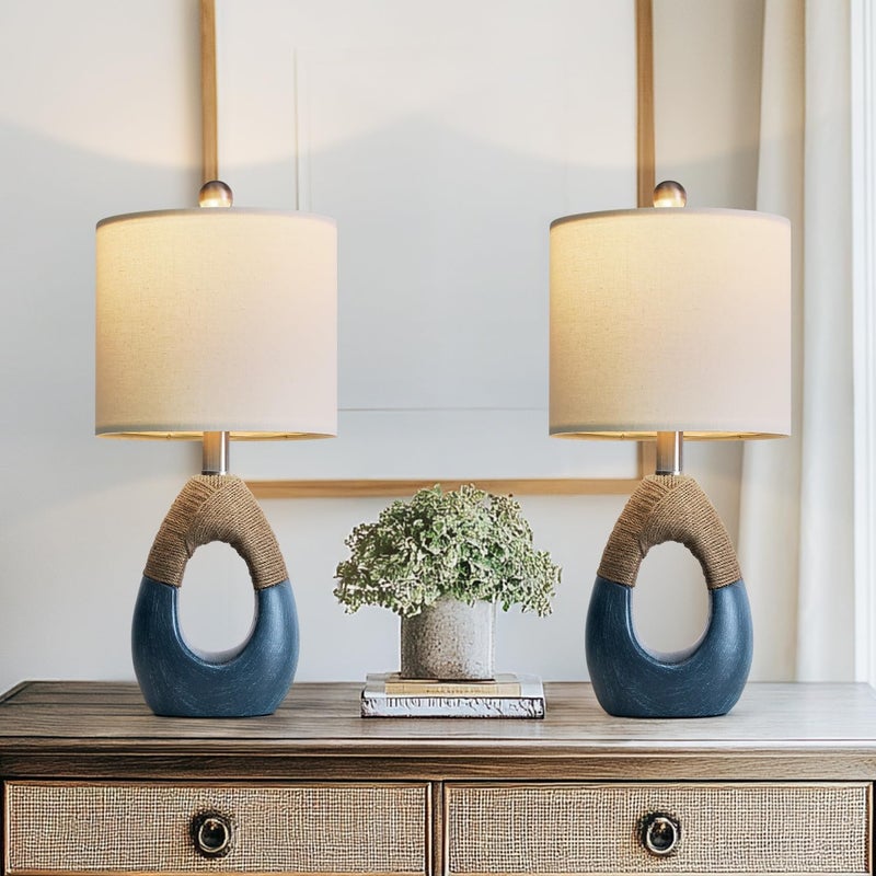 OYEARS 19" Boho Bedside Lamps Set of 2, Suitable for Small Spaces, Blue Table Lamps for Living Room & Coastal Farmhouse End Tables - Image 1