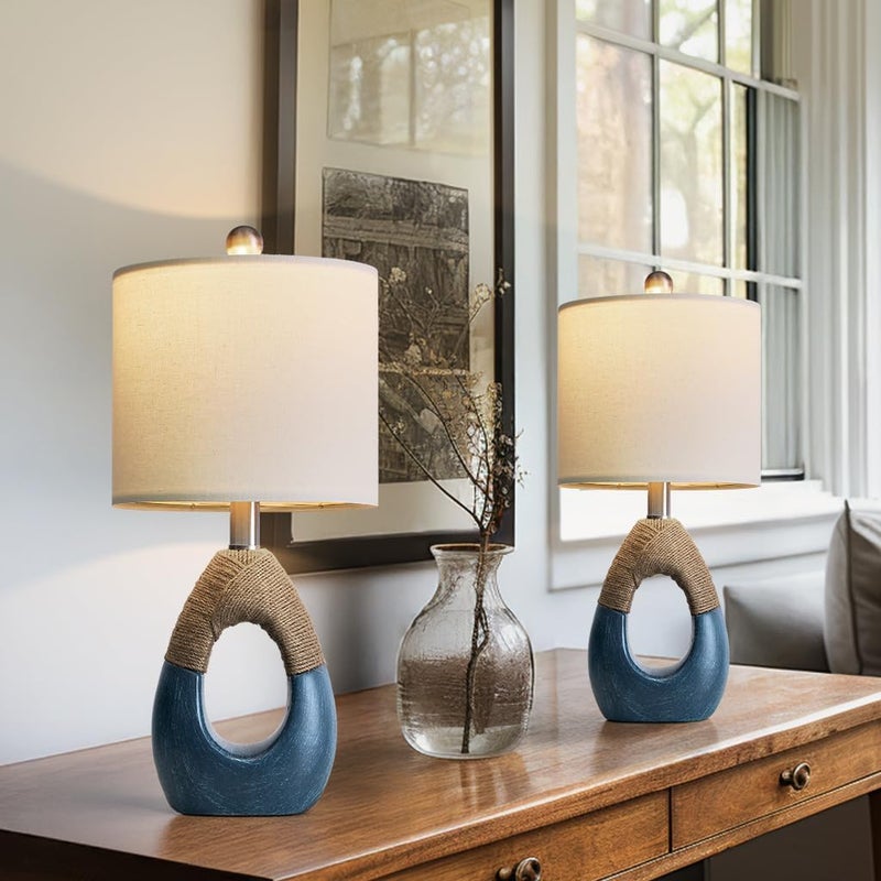 OYEARS 19" Boho Bedside Lamps Set of 2, Suitable for Small Spaces, Blue Table Lamps for Living Room & Coastal Farmhouse End Tables - Image 2
