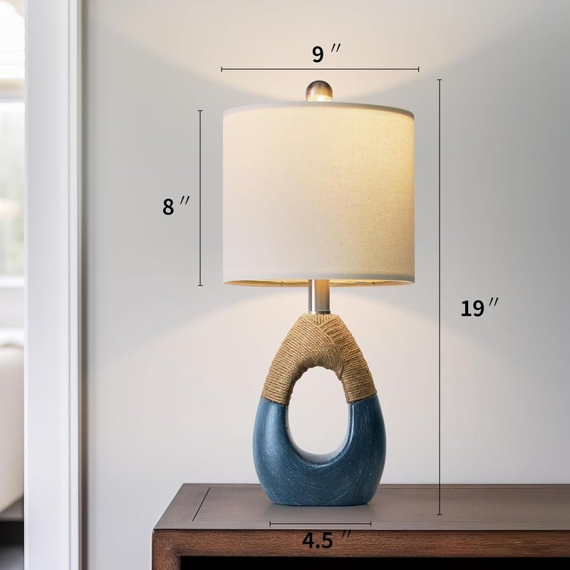 OYEARS 19" Boho Bedside Lamps Set of 2, Suitable for Small Spaces, Blue Table Lamps for Living Room & Coastal Farmhouse End Tables - Image 3