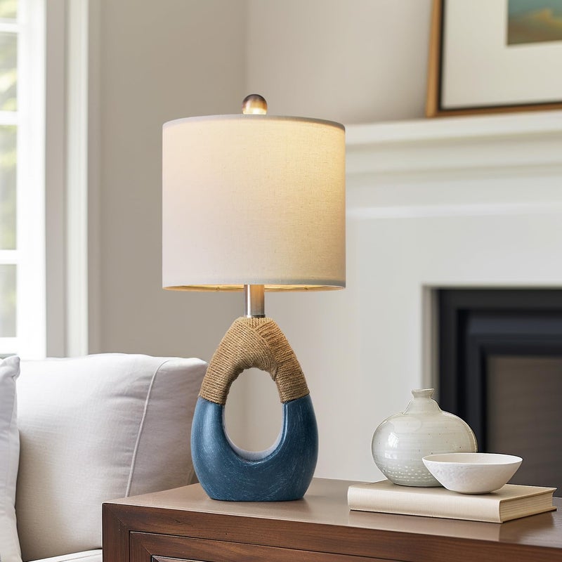 OYEARS 19" Boho Bedside Lamps Set of 2, Suitable for Small Spaces, Blue Table Lamps for Living Room & Coastal Farmhouse End Tables - Image 5