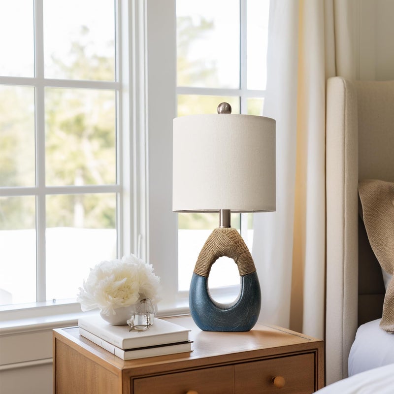 OYEARS 19" Boho Bedside Lamps Set of 2, Suitable for Small Spaces, Blue Table Lamps for Living Room & Coastal Farmhouse End Tables - Image 4