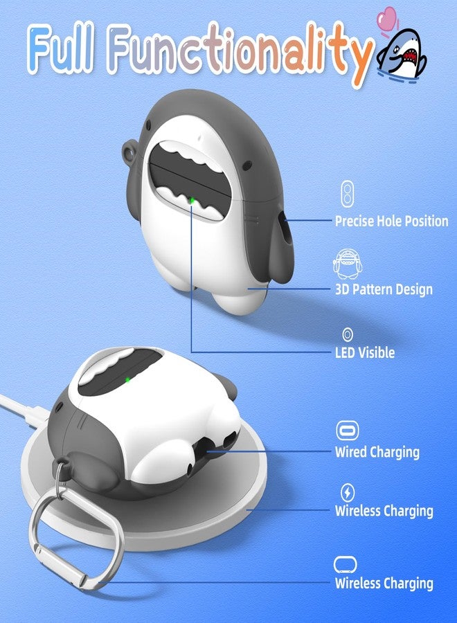 غطاء مرح لسماعات AirPods Pro 3 بتصميم لطيف (2025)، غطاء ثلاثي الأبعاد من السيليكون الناعم المقاوم للصدمات لحماية سماعات AirPods Pro من الجيل الثالث، مزود بحلقة تعليق ومجموعة تنظيف (على شكل سمكة قرش). - Image 5