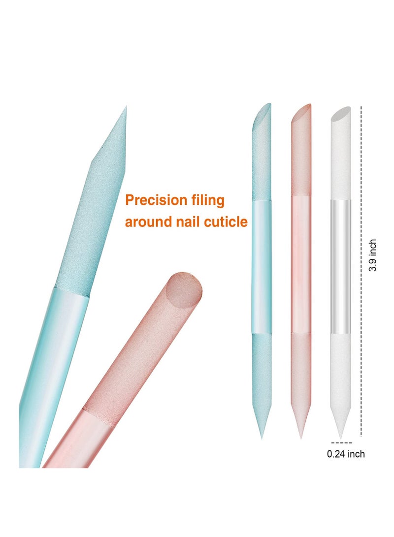 SYOSI 3Pcs Glass Nail Files, Dual-ended Nail File Cuticle Remover Pedicure Tools for Nails and Cuticles Care Nail Tools (Pink, Blue, Transparent) - Image 1