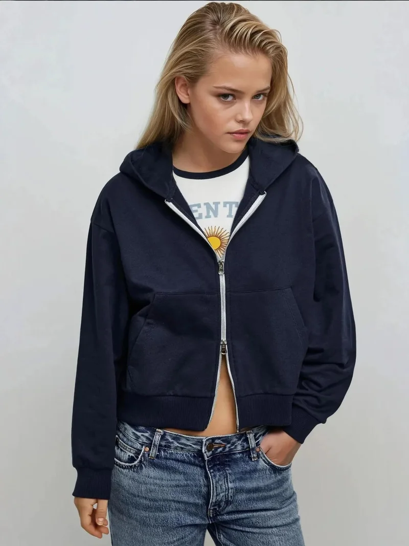 HICCUP Oversizes Hooded Zip-Up Knitted Sweatshirt