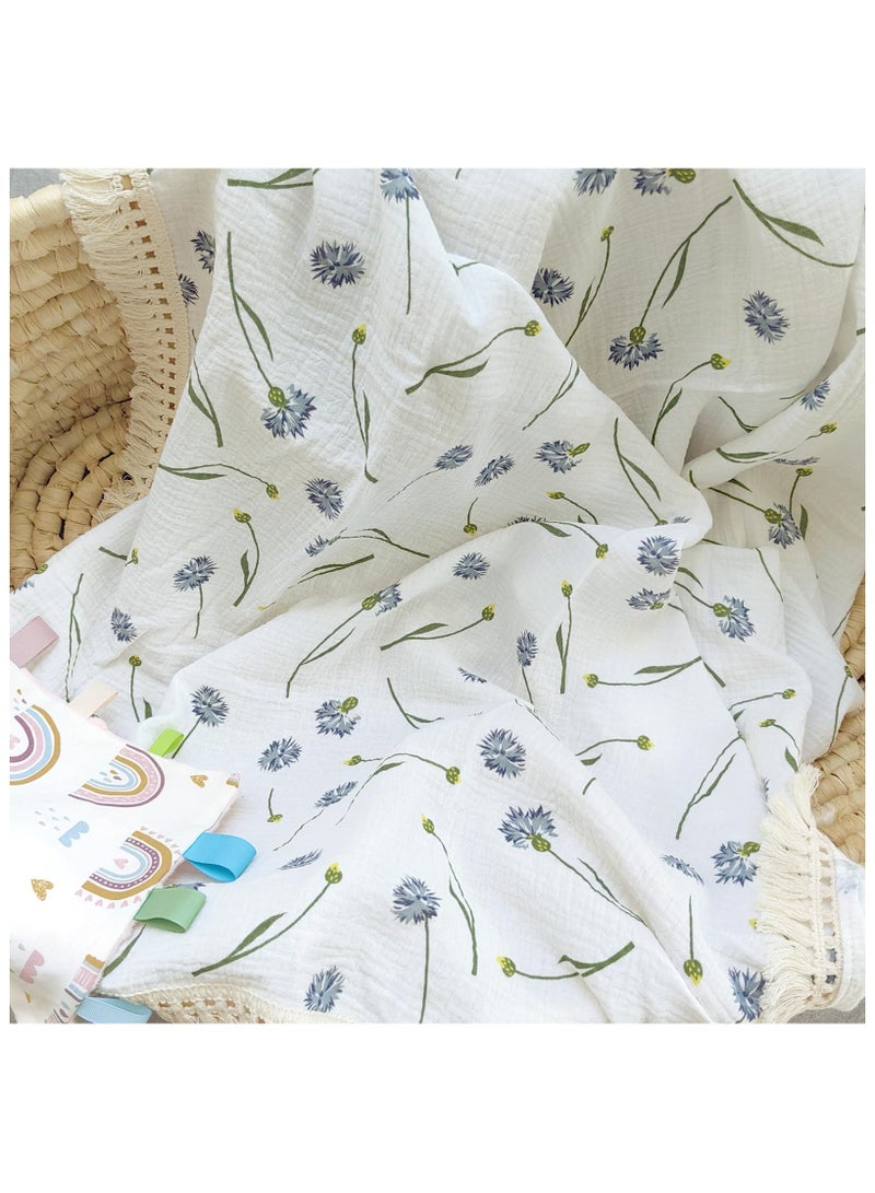 انسولار بطانية أطفال موسلين 1.2×1م، بطانية قماط بوهيمية مع شراشيب لديكور غرفة الأطفال والرضاعة (أزرق دانديليون) - Image 5