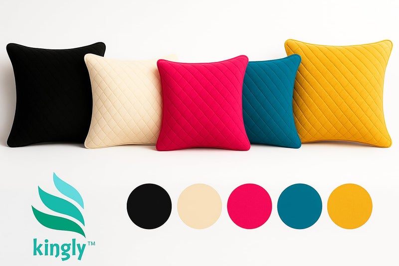 KINGLY Premium Quilted Velvet Decorative Throw Pillow Covers – Set of 5 (16x16 inch) – Classic Touch Combo – Machine Washable, Hidden Zipper – Home Decor - Image 2