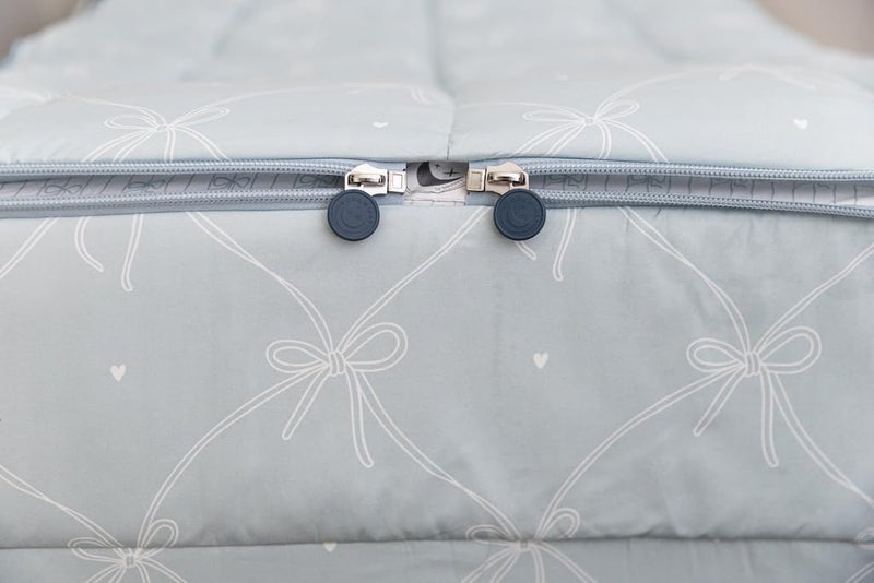 Beddy's Bow & Ribbon Themed Durable Zipper Bedding for Kids, Bed in a Bag, Baby Blue Comforter & White Pinstripe Sheets, Includes Pillowcase & Pillow Sham, Easy to Make & Wash - Image 4