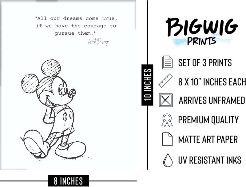 BigWig Prints ديكور غرفة نوم ميكي ماوس من - اقتباسات ميكي ماوس الكلاسيكية، ديكور جداري، ملصق - عبوة من 3 قطع (8x10 بوصة) غير مؤطرة - Image 2