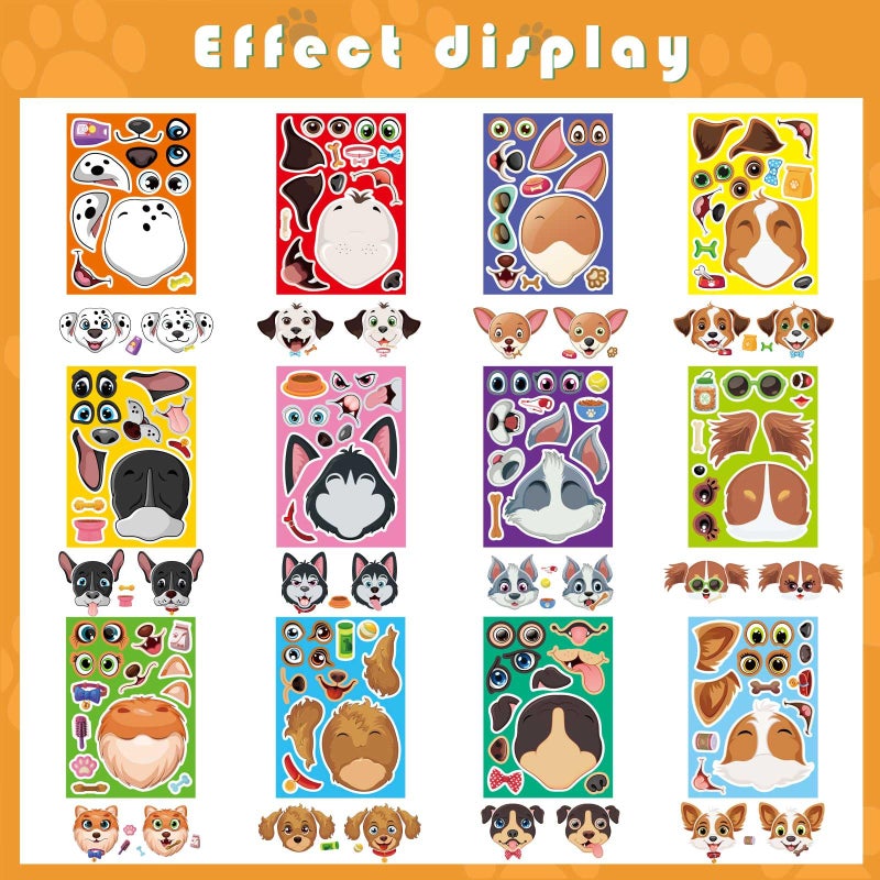 DUJAA 48 Sheets Dog Stickers,Make a Face Stickers for Kids, Make Your Own Dog Sticker, Animal Sticker for Kids 3-5, Brithday Gift Party Favors, Teacher Reward Classroom Games Craft - Image 2