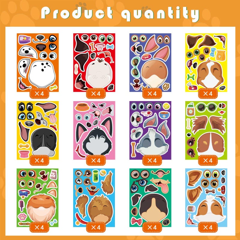 DUJAA 48 Sheets Dog Stickers,Make a Face Stickers for Kids, Make Your Own Dog Sticker, Animal Sticker for Kids 3-5, Brithday Gift Party Favors, Teacher Reward Classroom Games Craft - Image 4