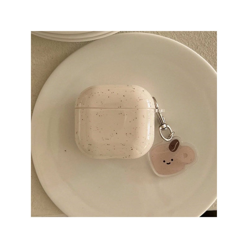 White Marble Ink Splash Earphone Case With Coffee Bean Pendant For Airpods Pro - Image 3