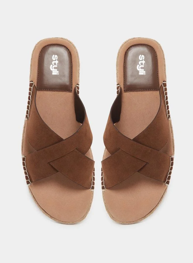 Styli Styli Cross Strap Jute Espadrille Sandals