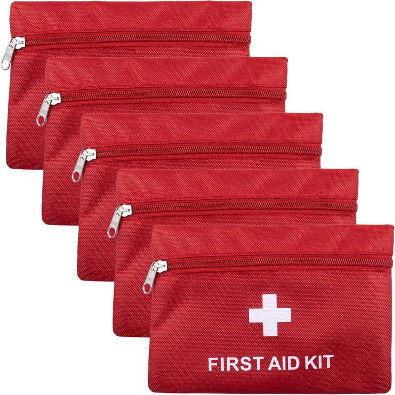 AUEAR AUEAR, 5 Pack First Aid Kit Empty Pouch Bag Red Medical Emergency Storage for Outdoors Travel Car