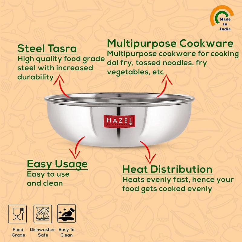 Hazel HAZEL Alfa Premium Heavy Gauge Stainless Steel Tasra Kadhai Cookware 18 LTR Silver - Image 3